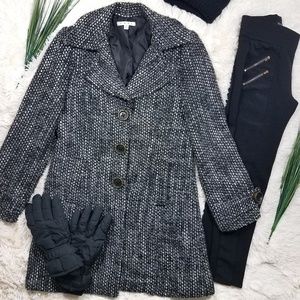 Cabi black and white tweed Coat Trench Jacket Wool